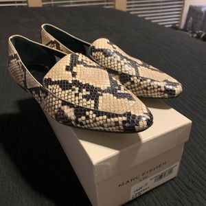 Marc Fisher Enaba Snake Print Leather Pointed Toe Flats